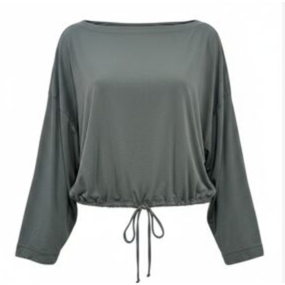 Athleta Womens Sage Green Boat Neck Long Sleeve Drawstring Hem Top Large